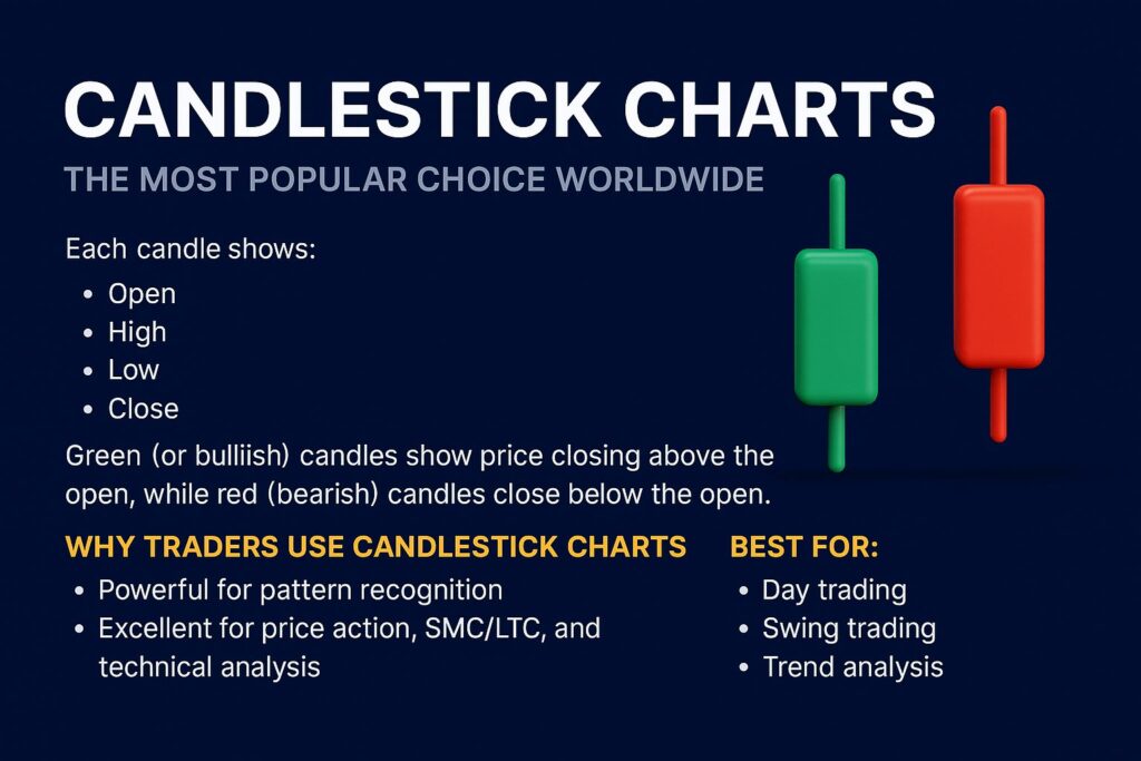 Graphic showing bullish and bearish candlestick structures with key features